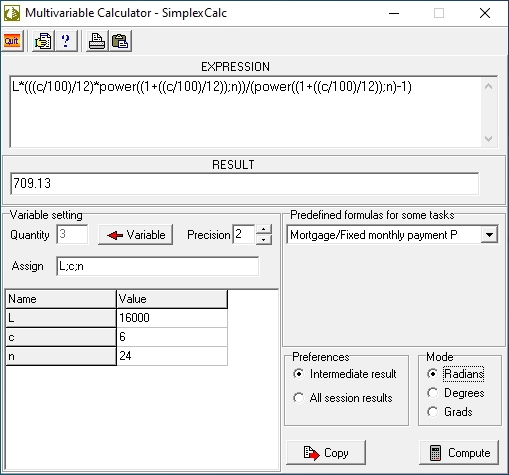 SimplexCalc screen shot